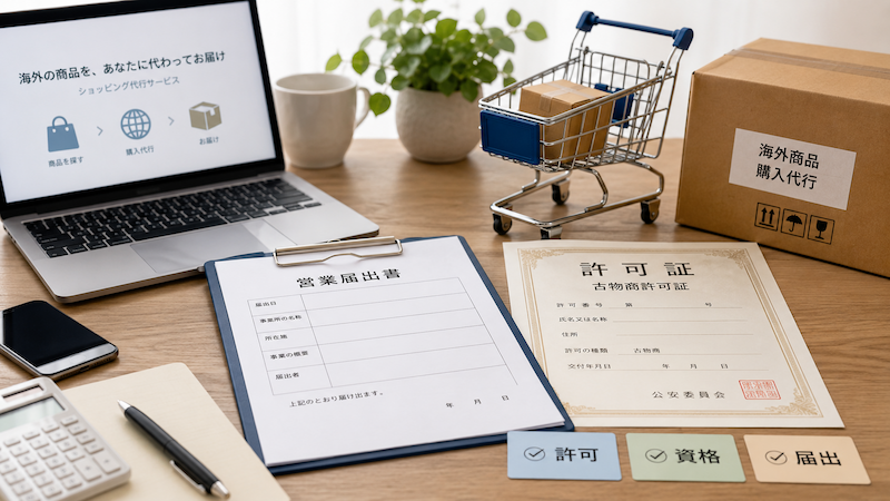買い物代行業の許可と届出を確認するデスク