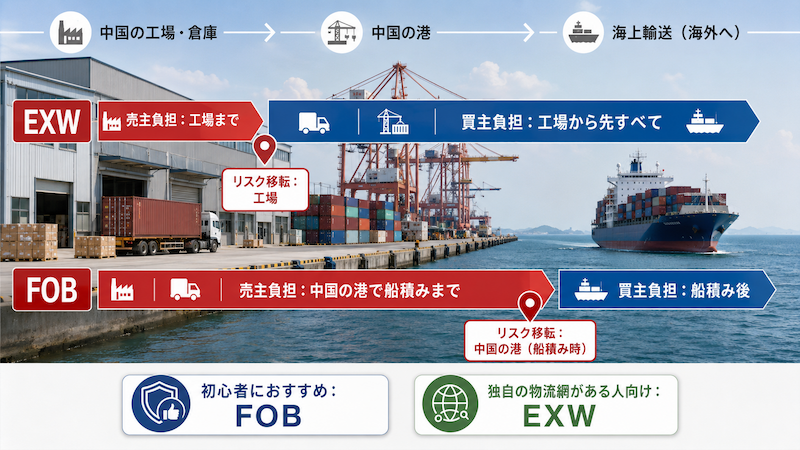 FOBとEXWの売主責任範囲比較