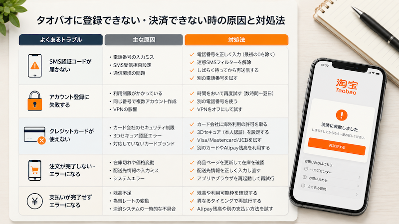 タオバオの登録・決済エラー対処法