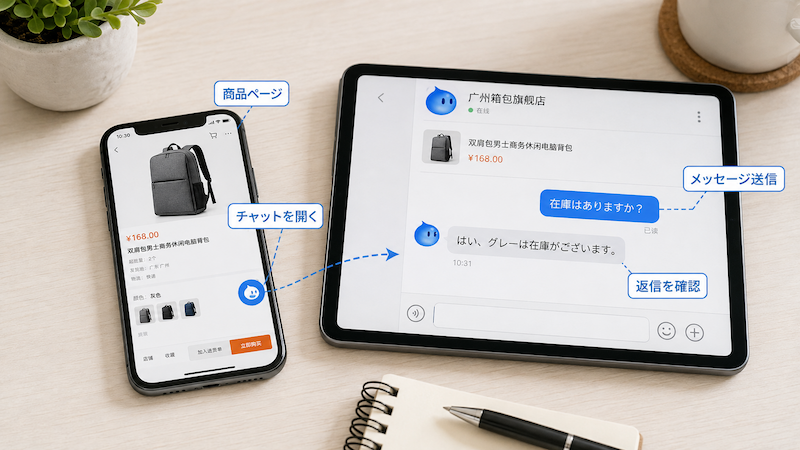 阿里旺旺で店舗に問い合わせる手順