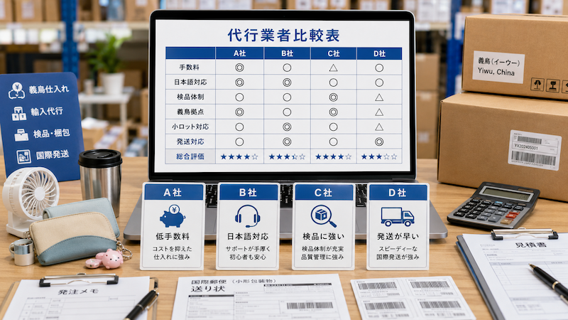 義烏仕入れに対応する輸入代行業者4社の比較表