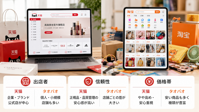 天猫(Tmall)とタオバオ(Taobao)の違いを3項目で比較
