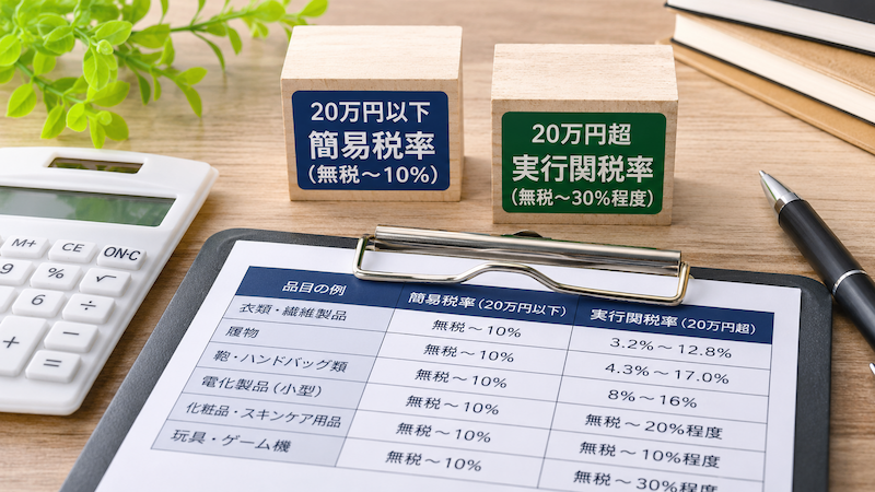 20万円を基準にした関税率の違い