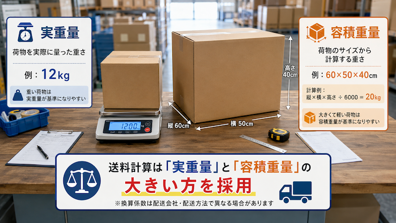 国際送料の実重量と容積重量の計算