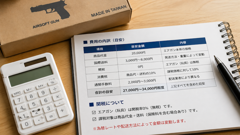 台湾エアガン個人輸入の費用と関税