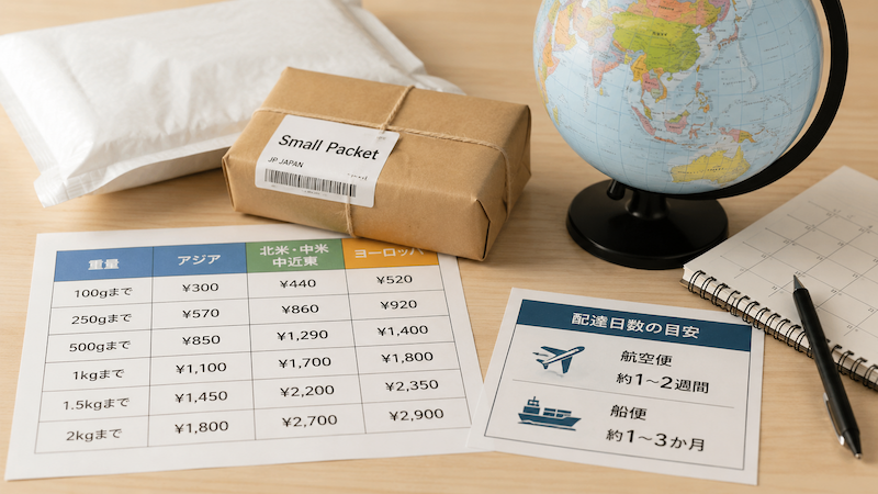 小形包装物の料金表と配達日数の目安