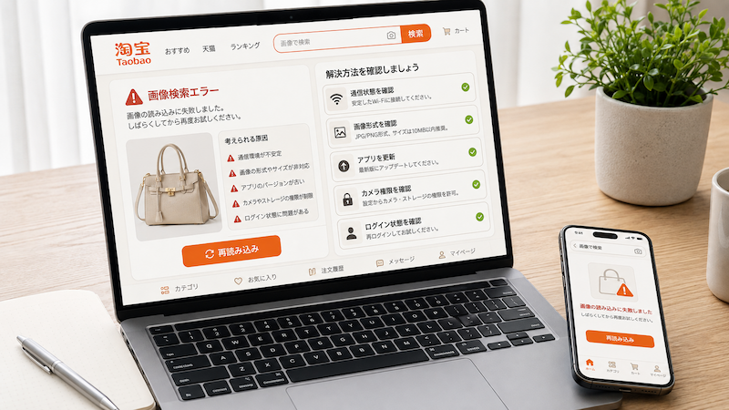 タオバオ画像検索のエラー対処画面