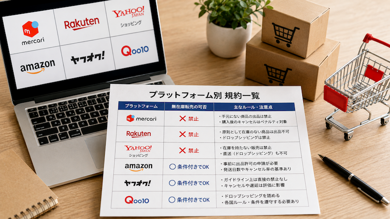 無在庫転売のプラットフォーム別規約