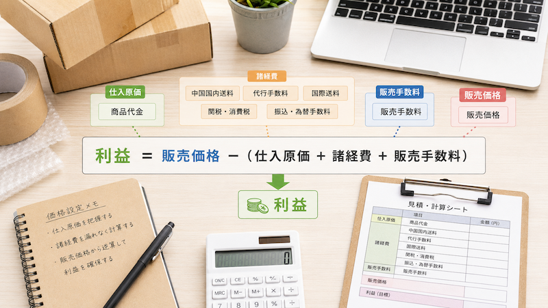 中国輸入で利益を計算する価格設定の式