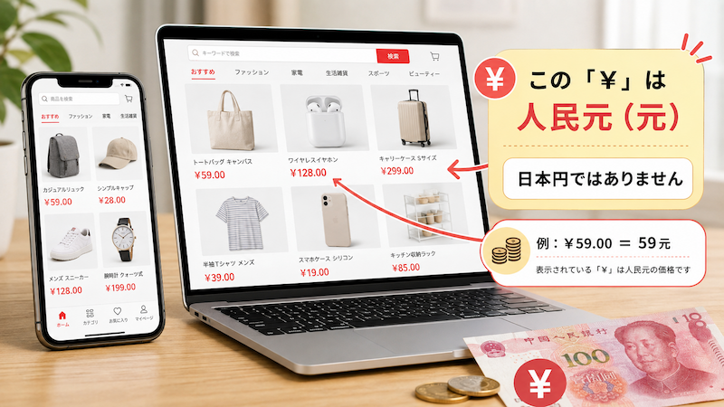タオバオの価格表示「¥」と人民元の見方