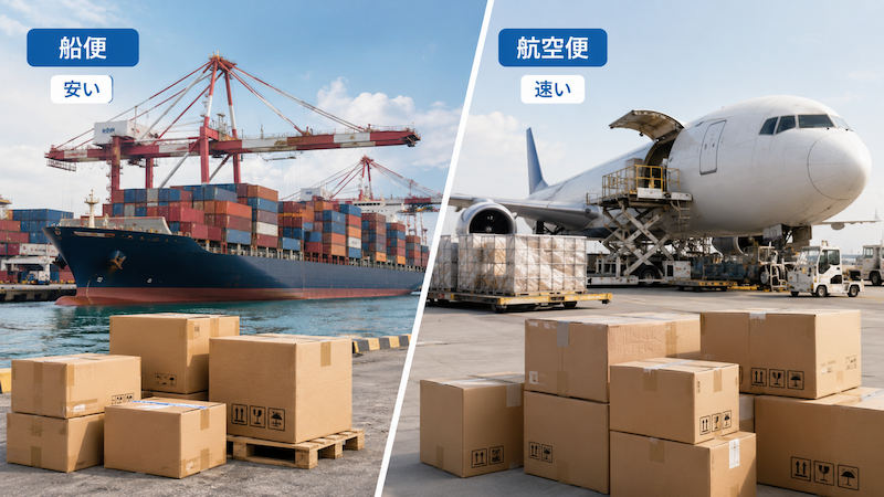 中国輸入の船便と航空便