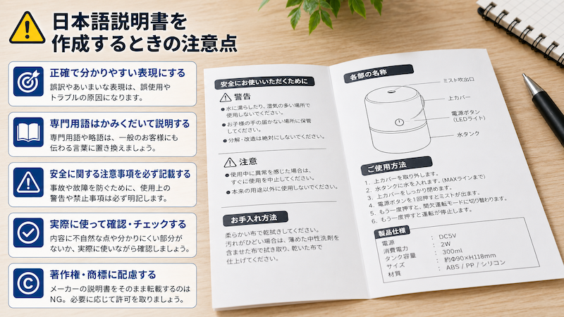 日本語説明書作成時の注意点