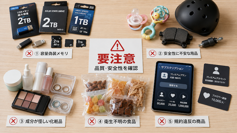 アリエクで品質や安全性に注意すべき商品例