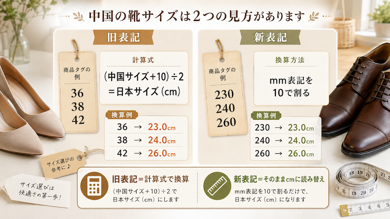 中国の靴サイズ表記