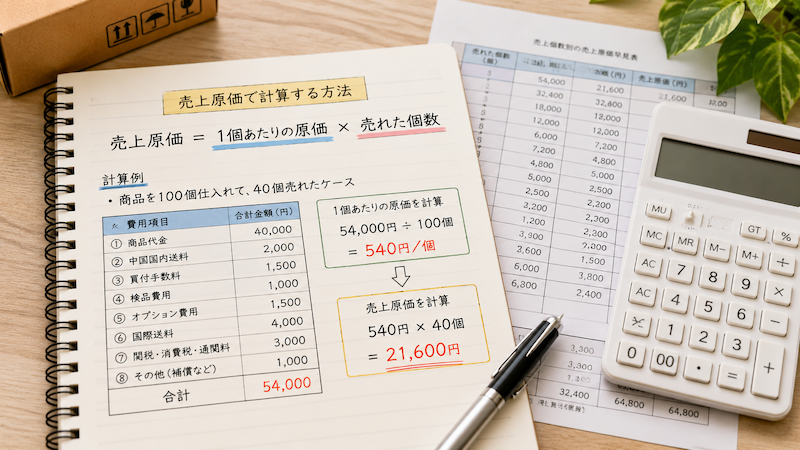 中国輸入の売上原価の計算例