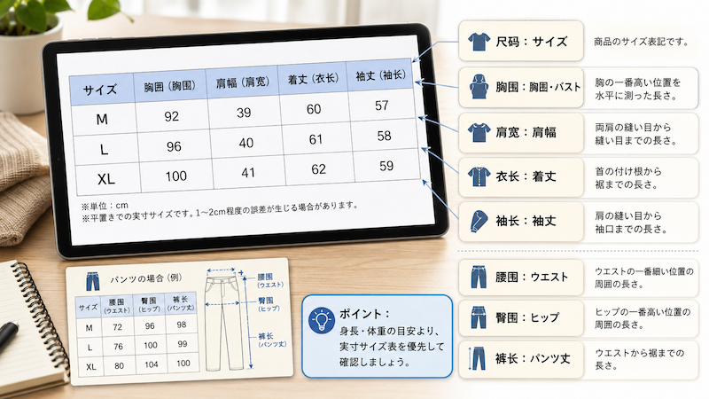 中国語の服サイズ表記一覧