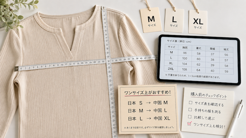 タオバオ服のサイズ選びと採寸方法