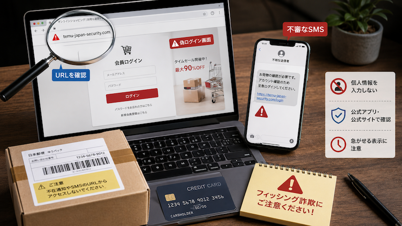 Temuを装う偽サイトと不審SMSの見分け方