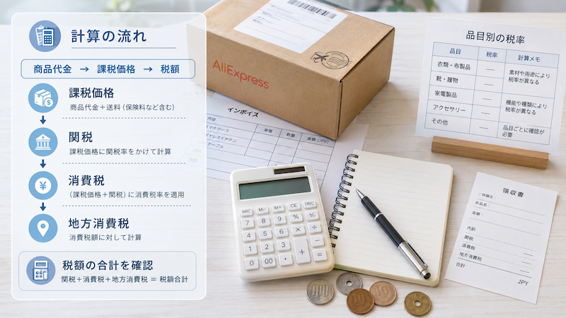 アリエクの関税と消費税の計算イメージ