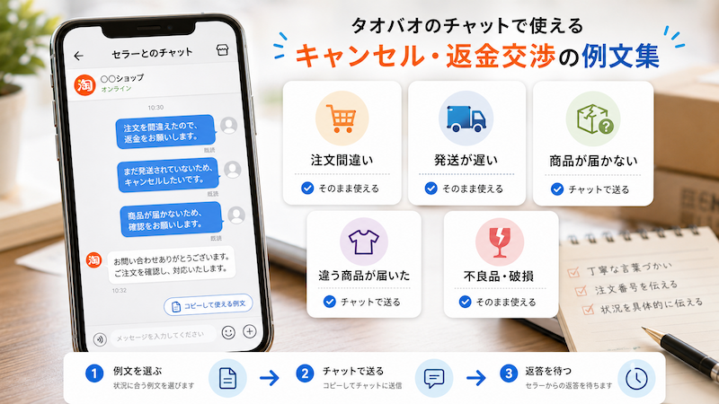 タオバオのキャンセル・返金中国語例文
