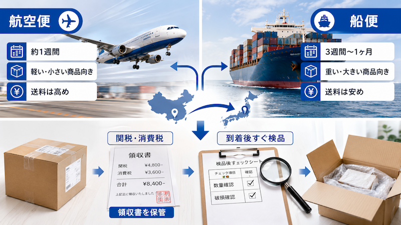 中国輸入の航空便と船便の違い