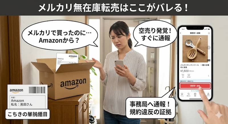 Amazon直送などメルカリで無在庫転売がバレる理由と通報