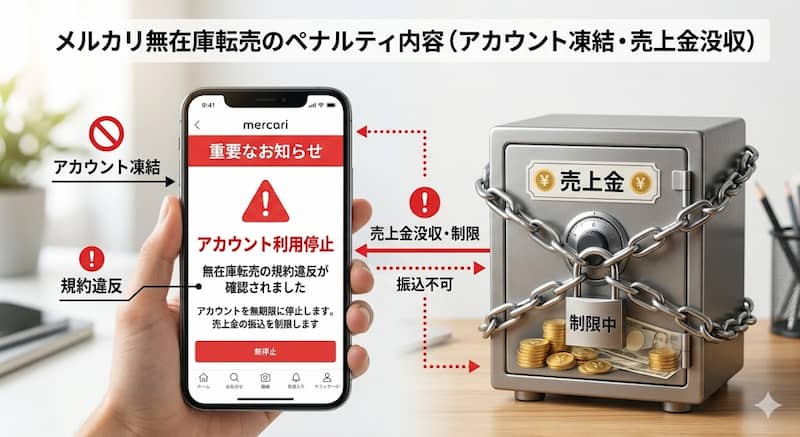 メルカリ無在庫転売のアカウント停止ペナルティと売上金没収