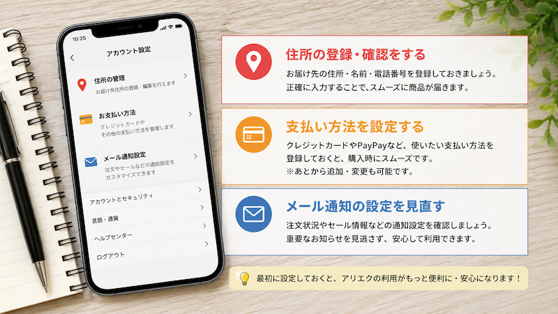 AliExpress登録後に必要な初期設定