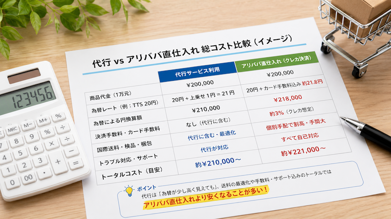 中国輸入代行とアリババ直仕入れの費用比較
