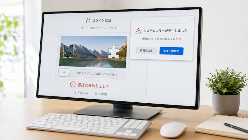 アリエクのスライド認証・システムエラー画面