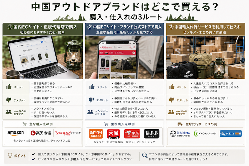 中国アウトドアブランドの購入・仕入れ方法3選