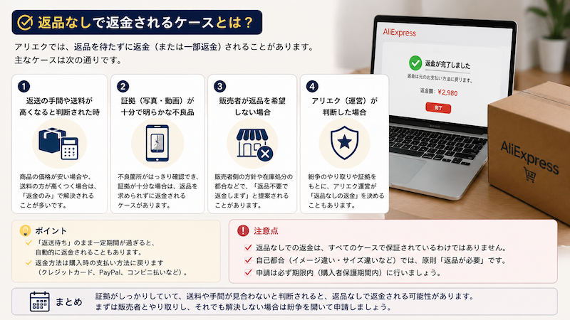 アリエクの返品方法｜無料返品の条件・佐川集荷の流れ・返品なしで返金