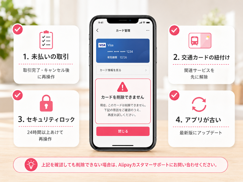 アリペイでクレジットカードを削除できない原因