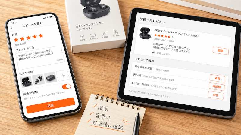 アリエクのレビュー投稿と匿名設定