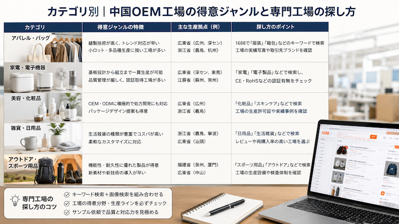 中国OEM工場の得意ジャンルと産地