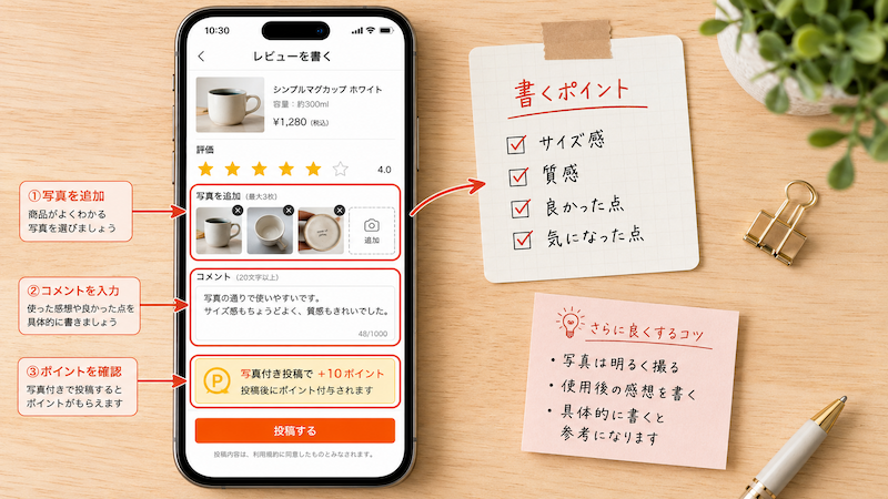SHEINの画像付きレビュー投稿方法