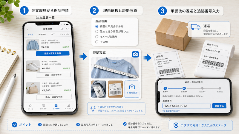 7sGoodアプリの返品申請・証拠写真・返送手順