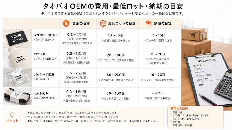 タオバオOEMの費用・ロット・納期