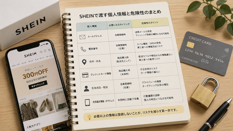 SHEIN登録時に渡す個人情報とリスク