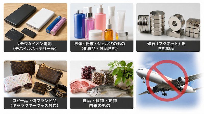 中国輸入で航空便の転送が難しい商品の例