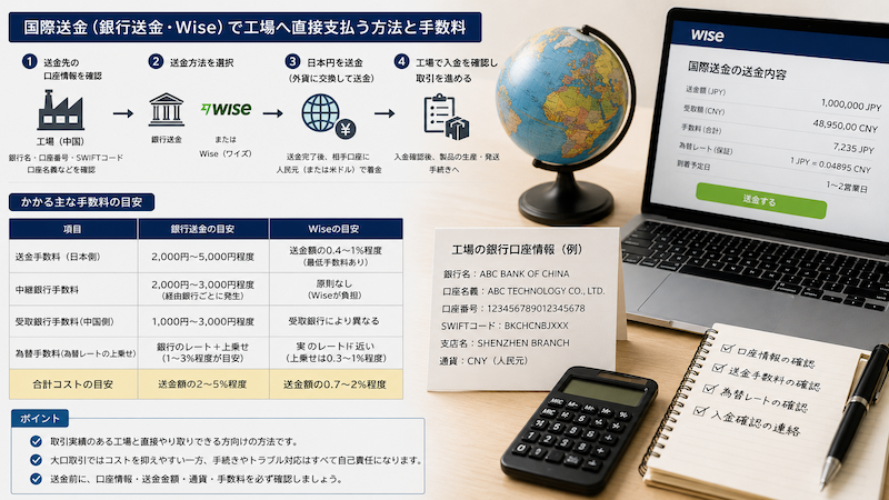 銀行送金とWiseで中国工場へ支払う方法と手数料