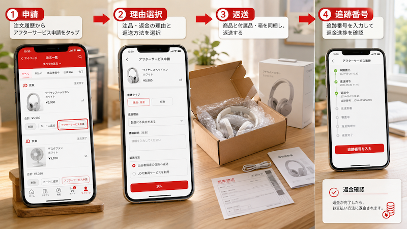 ジンドンで返品・返金を申請する手順