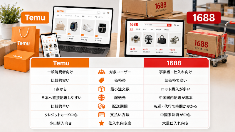 Temuと1688の違い比較