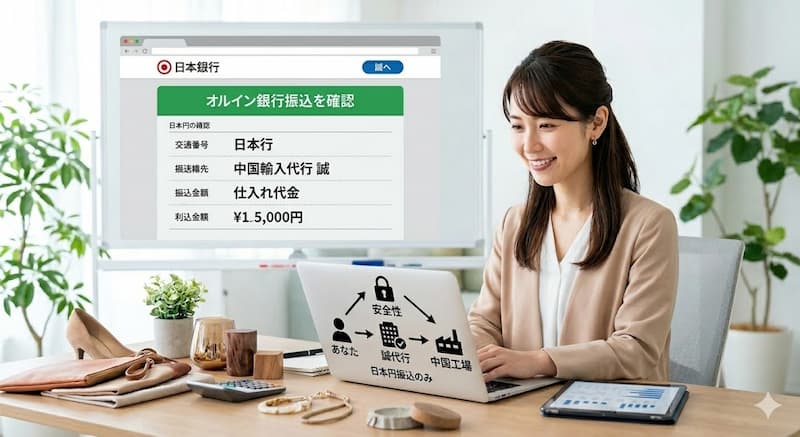中国輸入代行業者を利用した安全で確実な日本円決済の仕組み