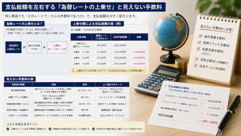 中国輸入の為替レート上乗せと隠れた手数料の比較