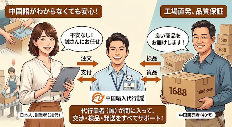 中国輸入代行業者を利用してスムーズに仕入れているイメージ