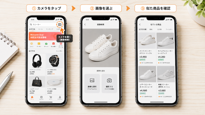 アリエクのスマホアプリで画像検索する手順
