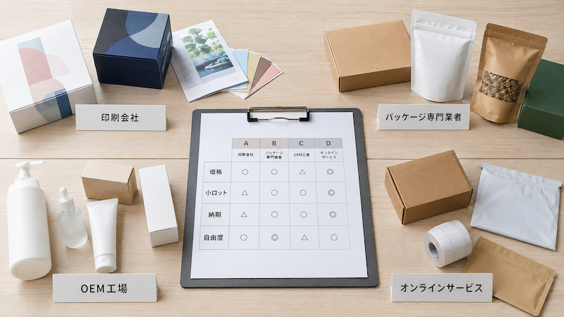 パッケージOEMの発注先4種類の比較