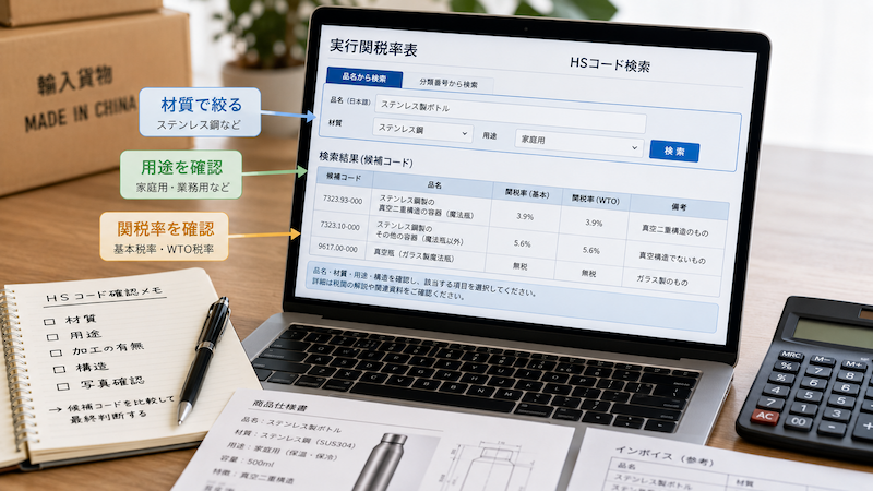 中国輸入のHSコードを調べる手順