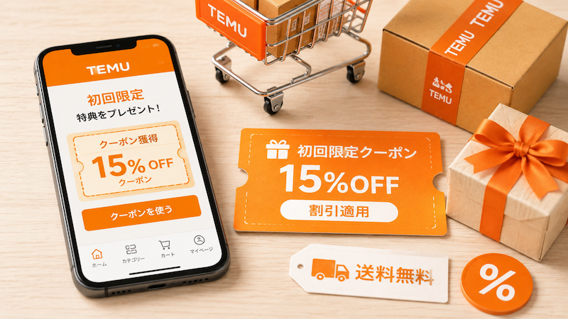 Temuの初回クーポンを受け取り利用する流れ